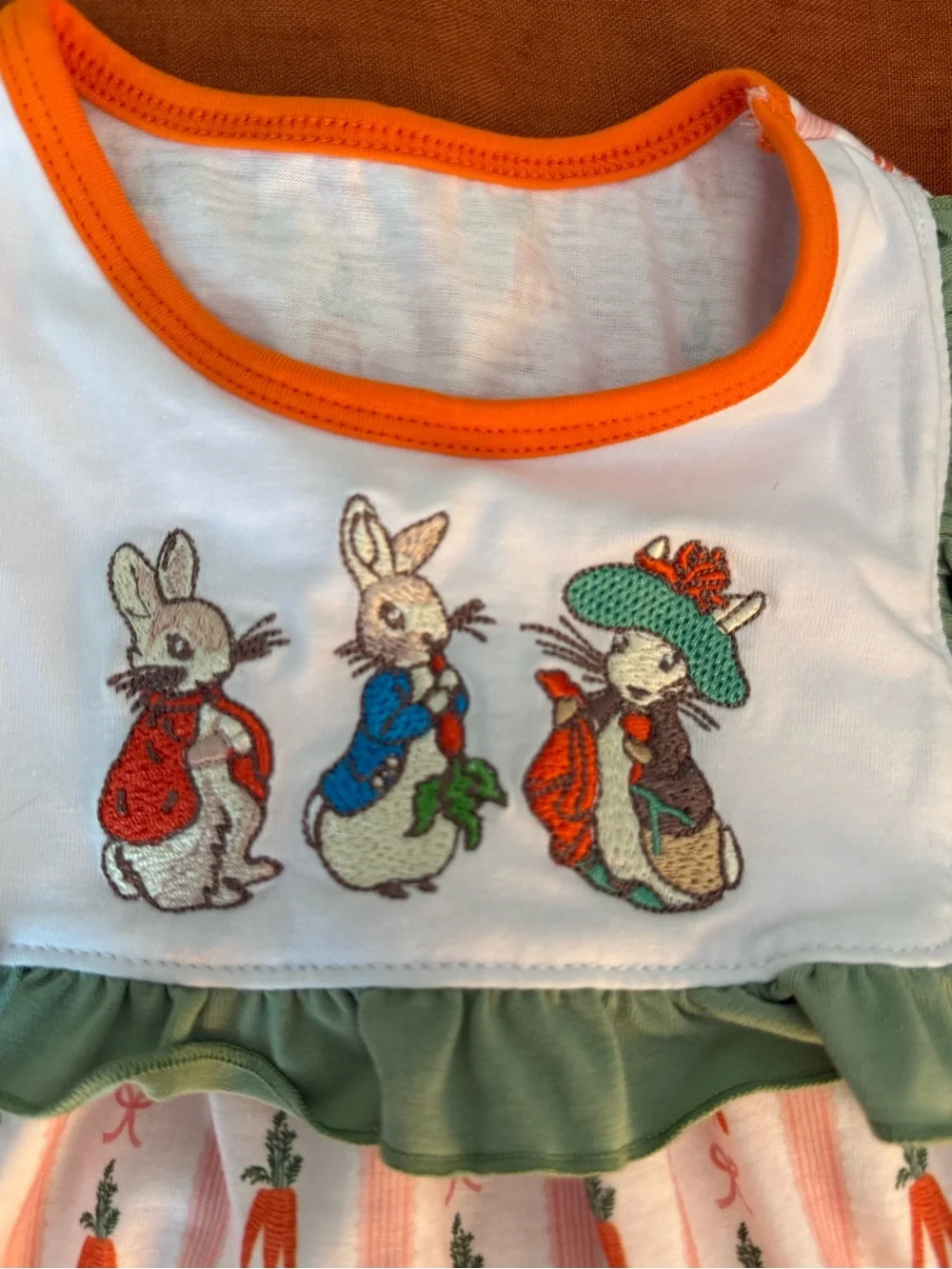 Peter Rabbit baby Dress with Bunny Embroidery and Carrot Print